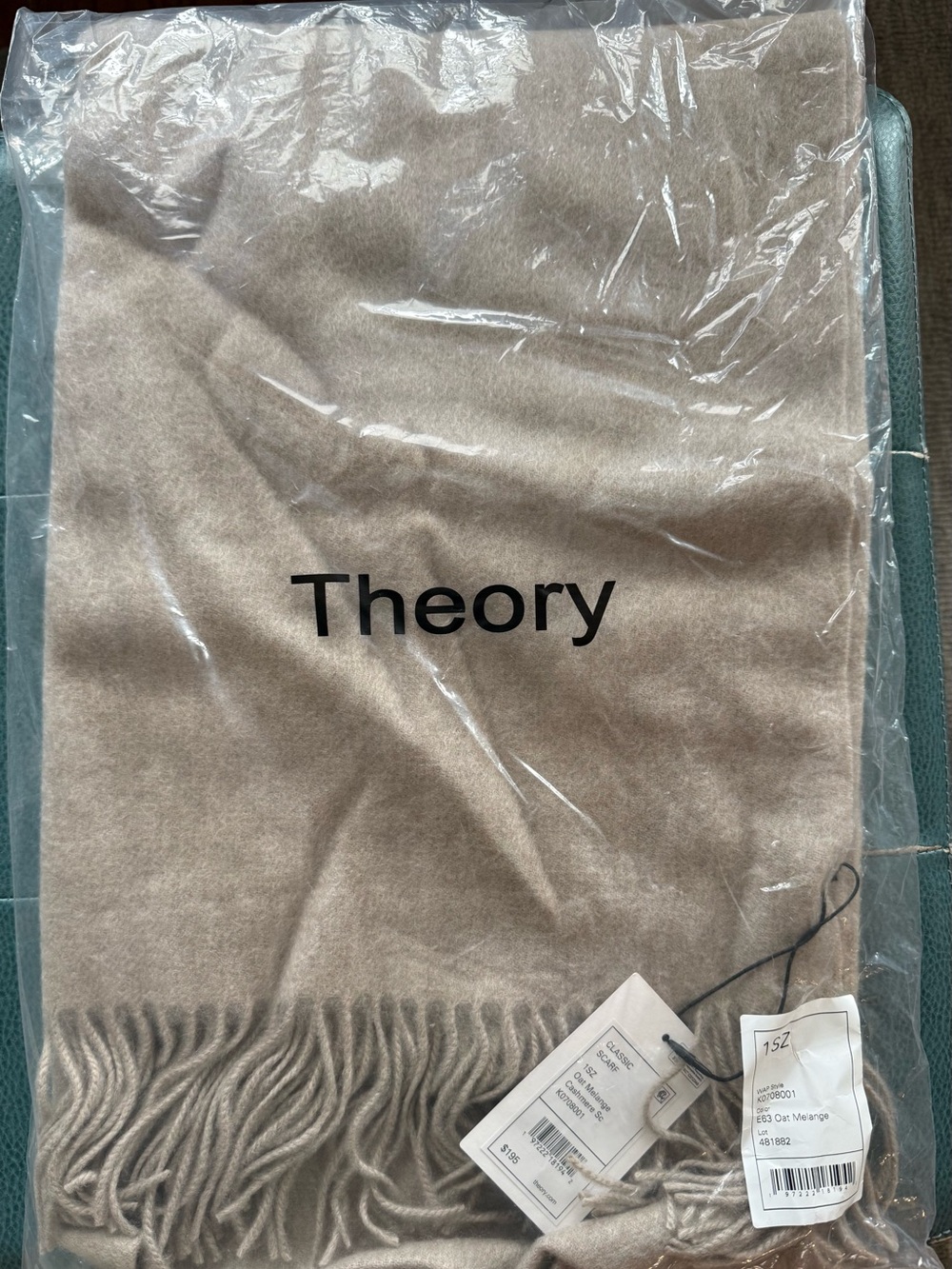 Theory Oat Melange Cashmere Scarf with Fringe